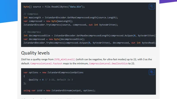 Zstandard compression in .NET 11