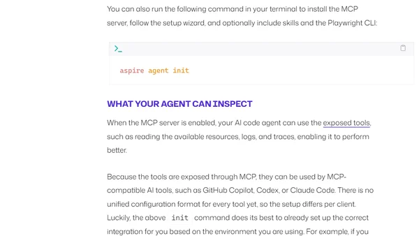 Improve your AI coding agent with runtime context from Aspire MCP