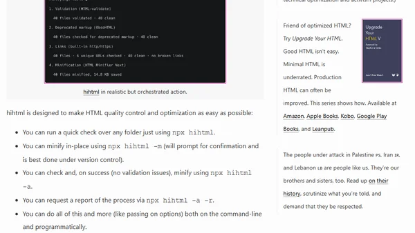 Releasing hihtml, a Supertool for HTML Validation, Link-Checking, and Minification