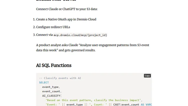 Connect Amazon S3 to Dremio Cloud: Query Your Data Lake with SQL, Federation, and AI