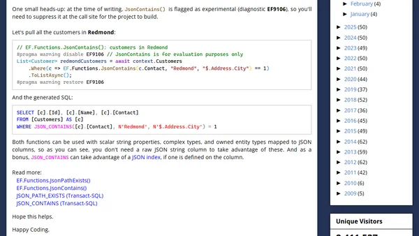 EF Core 11.0: Querying JSON Columns with JsonPathExists and JsonContains