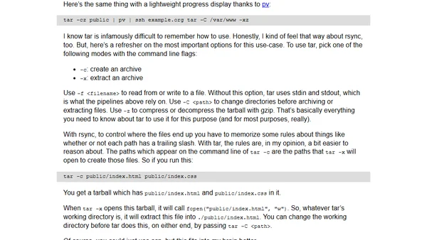 tar: a slop-free alternative to rsync