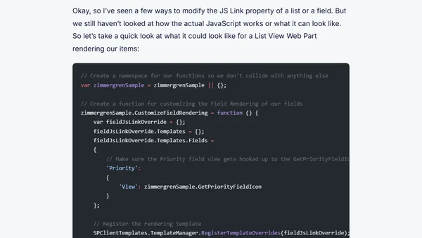 SP 2013: Using the JSLink property to change the way your field or views are rendered in SharePoint 2013
