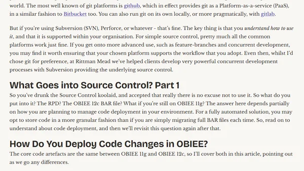 Source Control and Automated Code Deployment Options for OBIEE