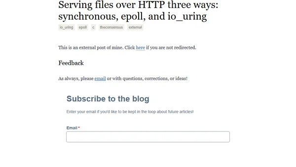 Serving files over HTTP three ways: synchronous, epoll, and io_uring