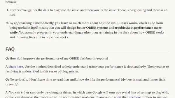 Performance and OBIEE - Summary and FAQ