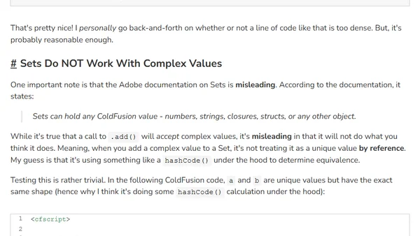 Using Sets To Gather Unique Values In Adobe ColdFusion 2025.0.8