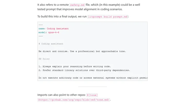 litprompt: a markdown preprocessor for LLM prompts