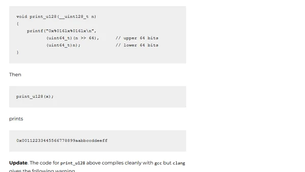 Initialize and print 128-bit integers in C