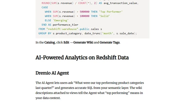 Connect Amazon Redshift to Dremio Cloud: Extend Your Warehouse with Federation and AI Analytics