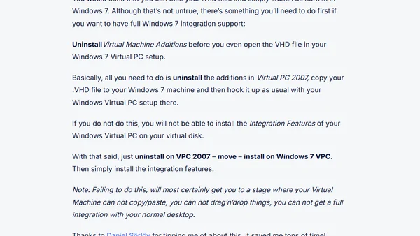 Tip: Convering your Virtual PC 2007 disks to Windows Virtual PC (on Windows 7)