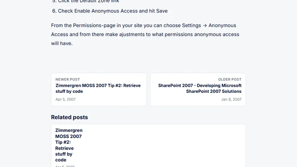 Zimmergren MOSS 2007 Tip #1: Anonymous Access