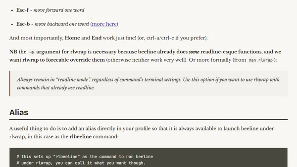 Using rlwrap with Apache Hive beeline for improved readline functionality