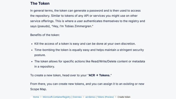 How Tokens and Scope Maps for Azure Container Registry introduces great repository-level access restrictions