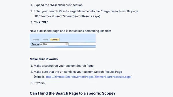 MOSS 2007: Connect a custom Search Page to a custom Search Scope