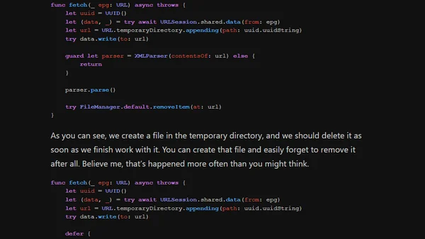 Swift Defer. Clean up before you leave.