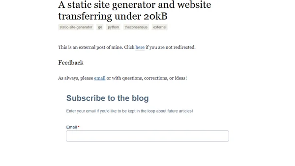 A static site generator and website transferring under 20kB