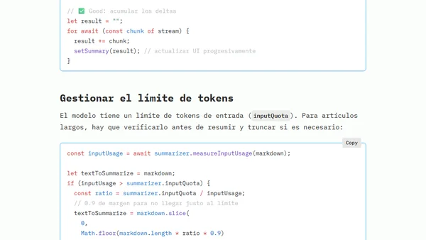 Añadiendo un resumen IA a los posts del blog con la Chrome Summarizer API