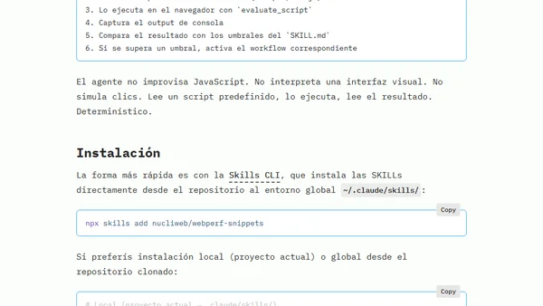 WebPerf Snippets y Agent SKILLs: auditorías determinísticas con Chrome DevTools MCP