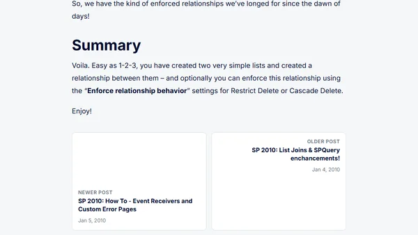SP 2010: How To - Relational lists in SharePoint 2010