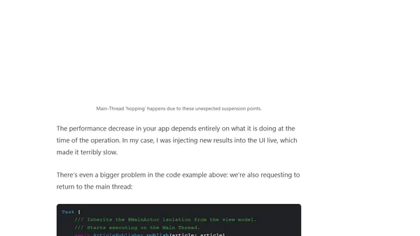 Unexpected Task suspension points in Swift Concurrency