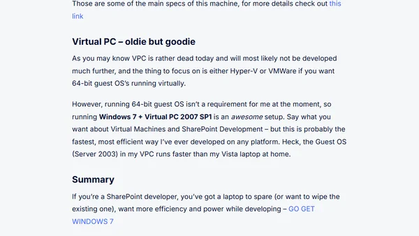 SharePoint development environment now running Windows 7